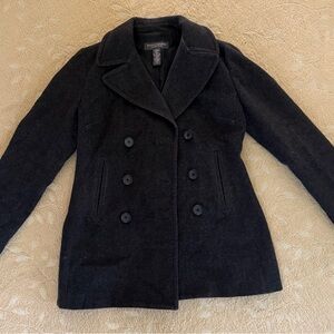 Banana Republic Black Pea Coat Double-Breasted Wool